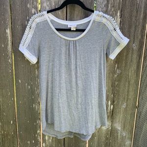 Gray Blouse with Lace-detailed Sleeves